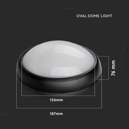 V-TAC Plafoniera LED Ovale 8W Colore Nero 3000K IP54