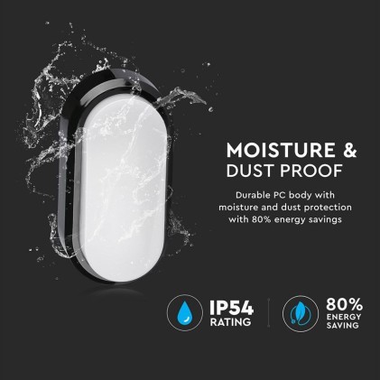 V-TAC Plafoniera LED Ovale 8W Colore Nero 4000K IP54