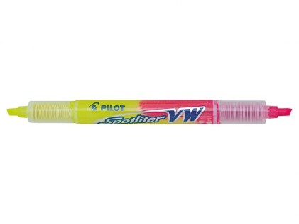 Pilot VW Spotliter Marker Pen - Due colori - Realizzato in plastica riciclata - Punta a scalpello da 3,60 mm - Corsa 3,30 mm - Colore giallo/rosa