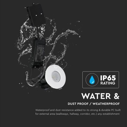 V-TAC Faretto LED COB da Incasso Rotondo 10W 3 in 1 (2700K+4000K+6500K) Resistente al Fuoco con Bluetooth IP65 Dimmerabile