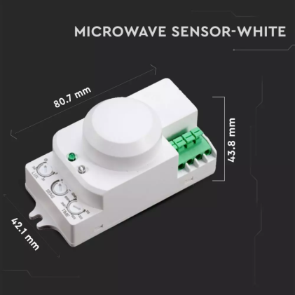 V-TAC Sensore di Movimento a Microonde 360° Montaggio a Plafone Colore Bianco (Max 300W) IP20