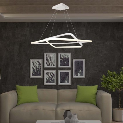 V-TAC Lampadario LED a Sospensione con 2 Rettangoli 50W in Metallo Colore Bianco 60*60*120cm 3000K Triac Dimmerabile
