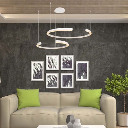 V-TAC Lampadario LED a Sospensione con 2 Mezzaluna 48W in Metallo Colore Bianco 110*80*120cm 4000K Triac Dimmerabile