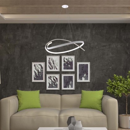 V-TAC Lampadario LED a Sospensione Circolare 48W in Metallo Colore Bianco 80*120cm 3000K Triac Dimmerabile