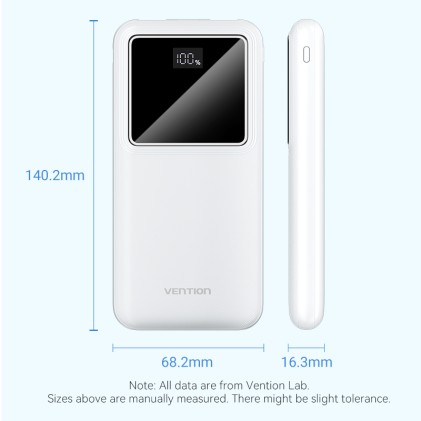 Vention FHKB0 PowerBank 10000 mAh Bianco, Display, micro usb, usb-c, usb-a, 22.5W