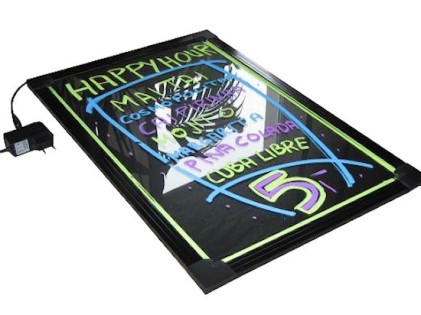 Lavagna luminosa LED color 40x30 cornice multiuso con treppiede e pennarelli per BAR ristoranti