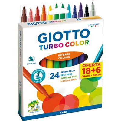 Giotto Turbo Color Confezione da 18+6 Pennarelli - Punta Fine 2,8 mm. - Inchiostro ad acqua - Lavabile - Colori assortiti
