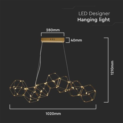 V-TAC 20W LED Designer Hanging Light ( L94.5*W32.5*H120CM) 3000K Gold Body