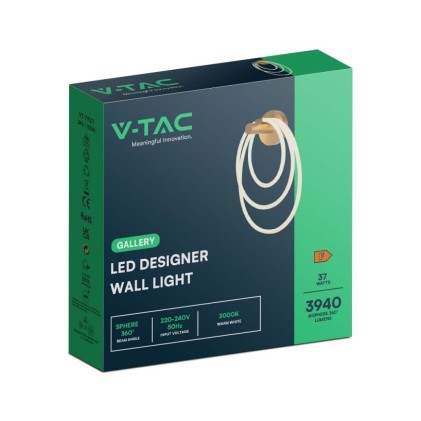 V-TAC Lampada LED da Muro 14W 350*180*500mm in Metallo e Silicone Colore Oro 3000K