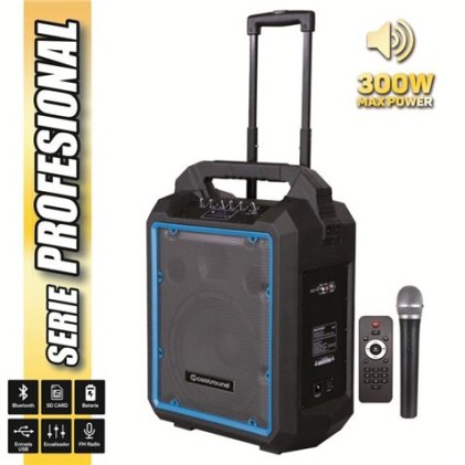 Altoparlante Bluetooth Autoalimentato Coolsound Pro 300 300W 10" 80W RMS con Batteria - USB, SD, Ingresso Mic Jack 6.3mm - 1 Microfono Serie Pro Cool - Autonomia fino a 4h - Maniglia e Ruote per il Trasporto - Telecomando