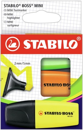 Stabilo Boss Mini Confezione da 3 pennarelli fluorescenti - Linea tra 2 e 5 mm - Inchiostro a base d acqua - Anti-essiccazione - Colori assortiti