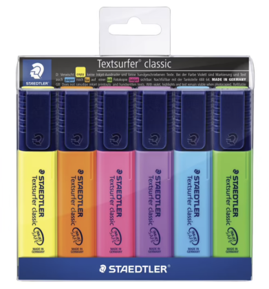 Staedtler Textsurfer Classic 364 Confezione da 6 pennarelli fluorescenti - Asciugatura rapida - Linea 1 - 5 mm circa - Colori assortiti