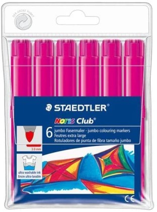 Staedtler Noris Watercolor 340 Confezione da 6 pennarelli di grandi dimensioni - Linea 3 mm circa - Facilmente lavabile - Inchiostro a base d acqua - Colore magenta