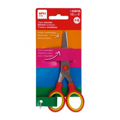 Forbici Scuola Apli 13 cm - Punta Arrotondata - Ergonomiche - Uso Ambidestro - Colore Rosso