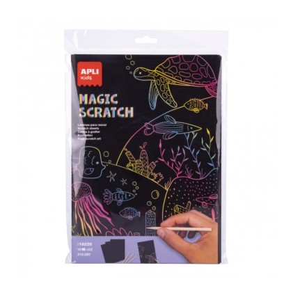 Apli Magic Scratch Scratch Sheets - Formato A4 - 10 fogli, 5 strumenti - Diversi colori di sfondo