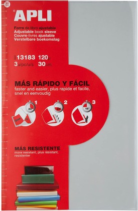 Apli Confezione da 3 Copertine a Libro con Aletta Regolabile 290 mm - PVC - Copertina in 3 Passi