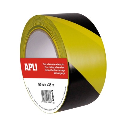 Apli Nastro segnaletico in PVC 50 mm x 33 m 160 &mu;m - Adesivo di qualit&agrave; - Colore Nero/Giallo