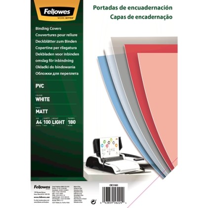 Fellowes Confezione da 100 copertine per rilegatura in PVC A4 - 180 micron - Alta qualit&agrave; - Colore bianco