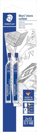 Staedtler Micro Carbon 250 Confezione da 2 tubi da 12 cavi - Piombo HB da 0,7 mm - Resistenza alla rottura - 90% di materiali naturali