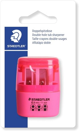 Staedtler Temperamatite Doppio Uso con Deposito - 2 Fori - Da 8,2mm a 10,2mm - Colore Rosa Neon