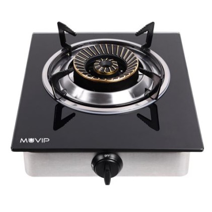 Muvip Cucina a Gas in Acciaio Inox 1 Fornello - Vetro Temperato - Accensione Piezoelettrica - Bruciatore in Ghisa Estraibile