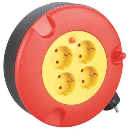 Bobina di prolunga Elbat con protezione termica - 4 Shuko - Carico massimo 1100 W arrotolato, 3200 W non avvolto - Cavo 5 m