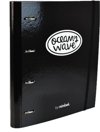 Cartella Oceans in Cartone Resistente alle Onde - 4 Anelli Misti da 40mm - Chiusura in Gomma - Include 100 Fogli a Griglia da 90gr + 20 Omaggio - Divisori in Cartone in 6 Colori - Colore Nero