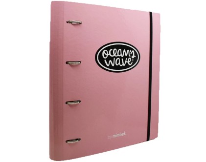 Cartella Oceans in Cartone Resistente alle Onde - 4 Anelli Misti da 40mm - Chiusura in Gomma - Include 100 Fogli a Griglia da 90gr + 20 in Omaggio - Divisori in Cartone in 6 Colori - Colore Rosa Pastello