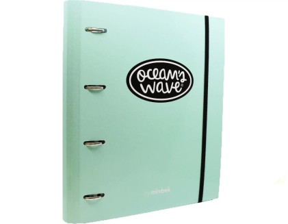 Cartella Oceans in Cartone Resistente alle Onde - 4 Anelli Misti da 40mm - Chiusura in Gomma - Include 100 Fogli a Griglia da 90gr + 20 in Omaggio - Divisori in Cartone in 6 Colori - Colore Verde Pastello