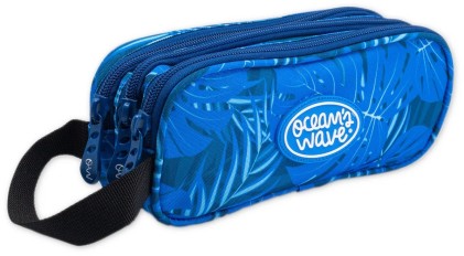 Custodia con cerniera Oceans Wave 3 - Ampia larghezza - Maniglia per il trasporto - Scomparti foderati - Colore blu