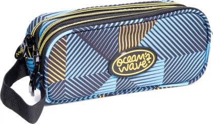 Astuccio con 3 zip Oceans Wave Geometric - Ampia larghezza - Maniglia per il trasporto - Scomparti foderati