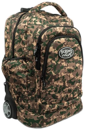Robusto Zaino Trolley Oceans Wave Earth Camouflage con Ruote - 35 Litri - 3 Tasche con Zip e 2 Tasche Laterali - Maniglia Regolabile in 3 Altezze - Spallacci e Maniglie