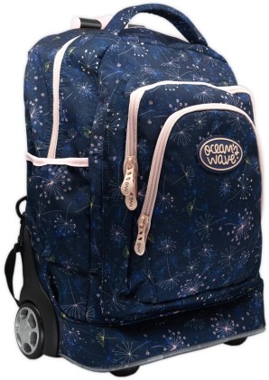 Robusto Zaino Trolley Oceans Wave Dreams con Ruote - 35 Litri - 3 Tasche con Zip e 2 Tasche Laterali - Maniglia Regolabile in 3 Altezze - Spallacci e Maniglie