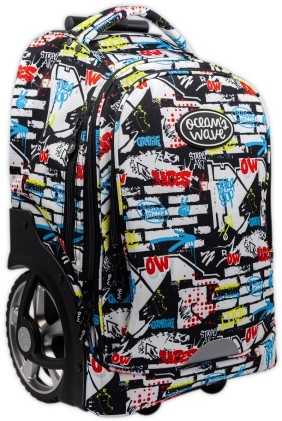 Oceans Wave Trolley XXL Street Art Zaino Trolley con Ruote Grandi 30L - Ruote 18cm - 2 Tasche con Zip e Tasche Interne - Maniglia con 3 Posizioni - Resistente all Acqua