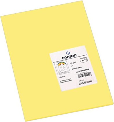 Canson Guarro Confezione Da 50 Cartoncini Iris A4 185g - 21x29,7cm - Colore Giallo Limone