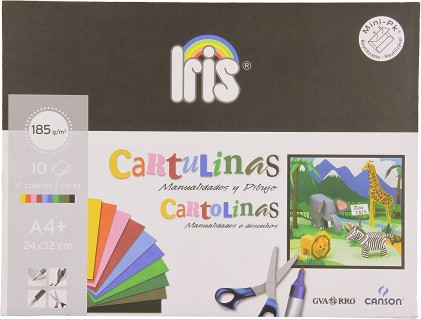 Canson Guarro Minipack da 10 Cartoncini Iris A4+ 185g - 24x32 cm - Colori Assortiti