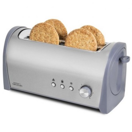 Tostapane elettrico Cecotec Steel & Toast 2L 1400W - 6 livelli di potenza - Capacit&agrave; per 4 toast - Include supporto per panini - Vassoio raccogli briciole