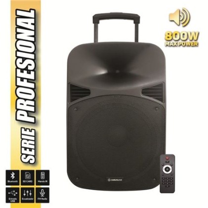 Altoparlante amplificato Coolsound Pro Series da 150 W RMS da 15" - Bluetooth, USB, SD, ingresso jack da 6,3 mm, radio FM - Maniglia e rotelle per il trasporto - Telecomando