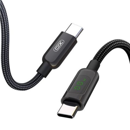 Cavo intrecciato XO da USB-C maschio a USB-C maschio 60W con display a LED - Carica + trasmissione dati ad alta velocit&agrave; - Lunghezza 1m