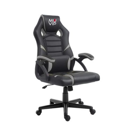 Muvip GM1000 Sedia Gaming - Braccioli Imbottiti - Cuscino Lombare - Altezza Regolabile - Pistone Classe 2 - Sistema di Bloccaggio - Colore Nero/Grigio