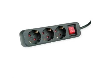 Roline Power Strip, 3X, With Switch, Black, 1.5M, Shuko