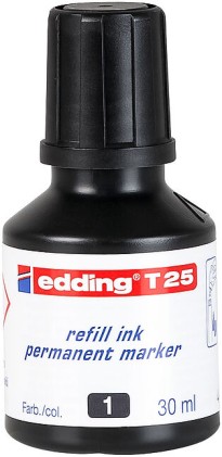 Edding T25 Flacone di ricarica per pennarello indelebile - Capacità 30 ml - Colore nero