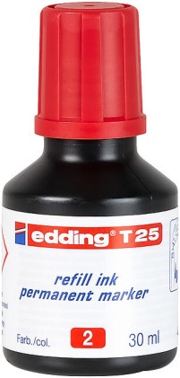 Edding T25 Flacone di ricarica per pennarello indelebile - Capacità 30 ml - Colore rosso