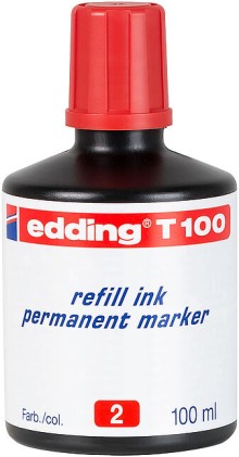Edding T100 Flacone di ricarica per pennarello indelebile - Capacit&agrave; 100 ml - Colore rosso