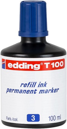 Edding T100 Flacone di ricarica per pennarello indelebile - Capacit&agrave; 100 ml - Colore blu