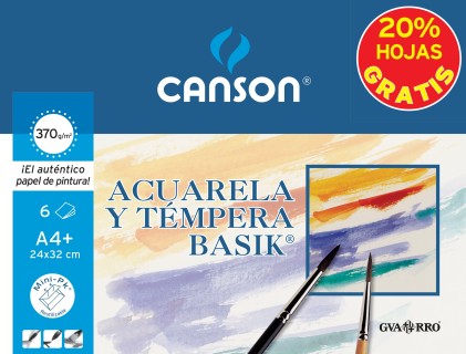 Canson Minipack Promo 6 Fogli Basik Acquerello - 24x32 - 370g - 20% Fogli Gratis - Colore Bianco