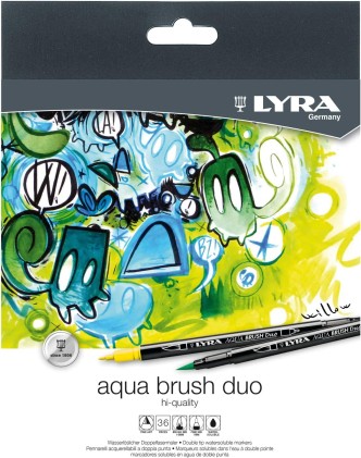 Lyra Aqua Brush Duo Confezione da 36 pennarelli a doppia punta - Tratti da 2 e 4 mm - Inchiostro a base d acqua - Colori assortiti