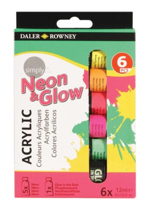 Daler Rowney Simply Confezione da 6 colori acrilici - 12 ml - Colori neon assortiti