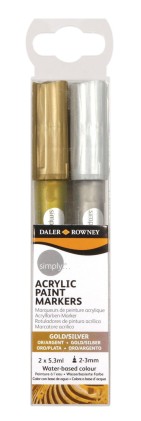 Daler Rowney Simply Confezione da 2 pennarelli acrilici - Asciugatura rapida - Copertura ottimale - A base d acqua - Colore Oro e Argento