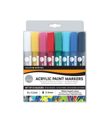 Daler Rowney Simply Confezione da 8 pennarelli acrilici - Asciugatura rapida - A base d'acqua - Colori assortiti